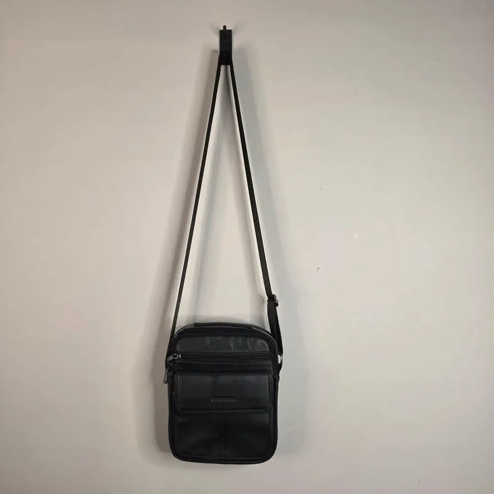 GOSCOCA Crossbody Bag Mens Small Black Faux Leather Travel Sling Organizer